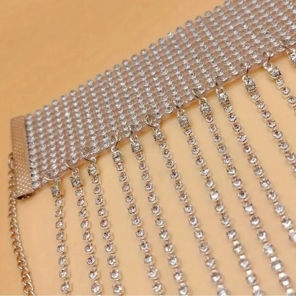 1pc Bling Glitter Rhinestone Anklet Silver Tassel Fashion Crystal Anklet - Picture 3 of 6